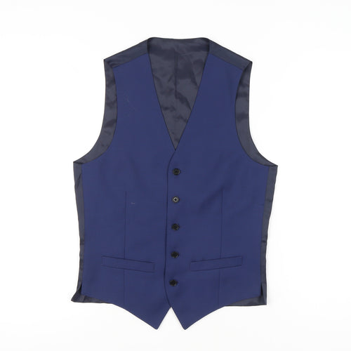 Super 100 Men's Royal Blue Wool Slim Fit Suit Waistcoat 36R Classic Formal