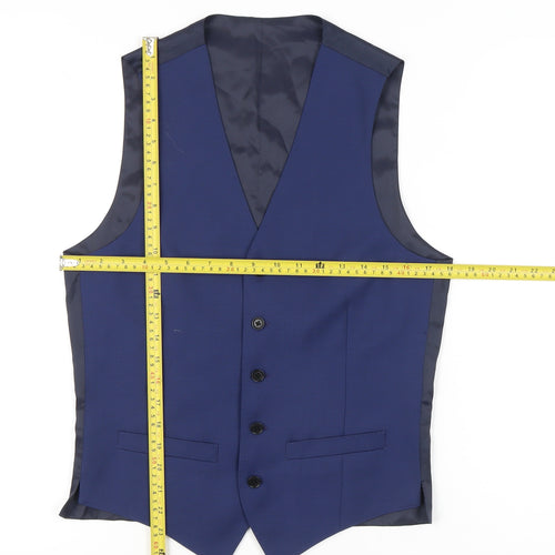 Super 100 Men's Royal Blue Wool Slim Fit Suit Waistcoat 36R Classic Formal