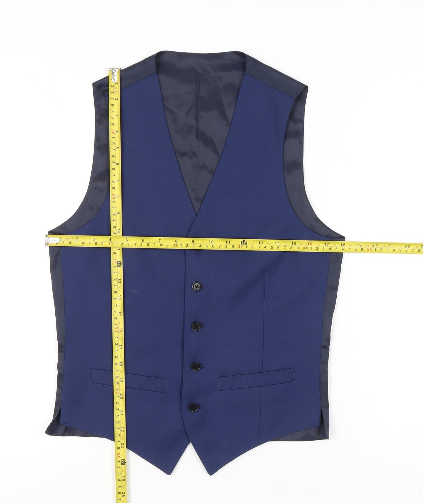 Super 100 Men's Royal Blue Wool Slim Fit Suit Waistcoat 36R Classic Formal