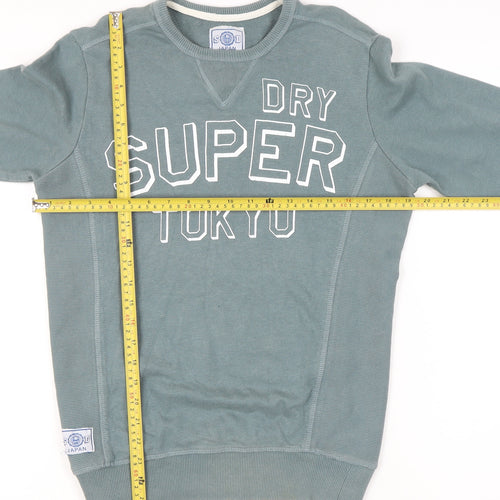 Superdry Women’s Blue Sweatshirt S Cotton Logo Print Crew Neck