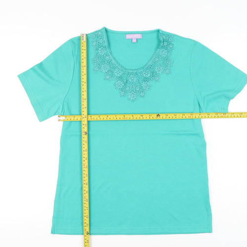 Paramour Womens Green Crochet Neck Short Sleeve T-Shirt Size M