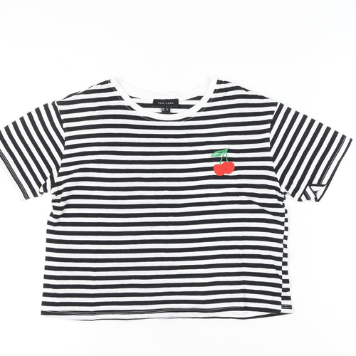 New Look Womens Black White Striped Cropped T-Shirt UK 6