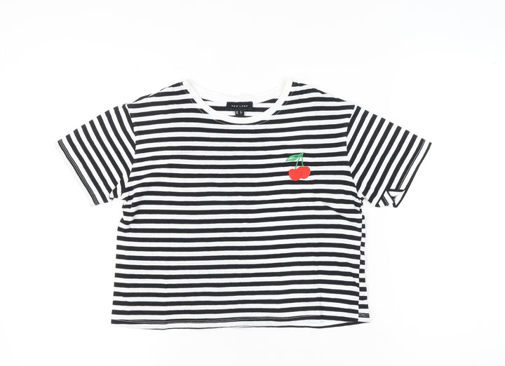 New Look Womens Black White Striped Cropped T-Shirt UK 6