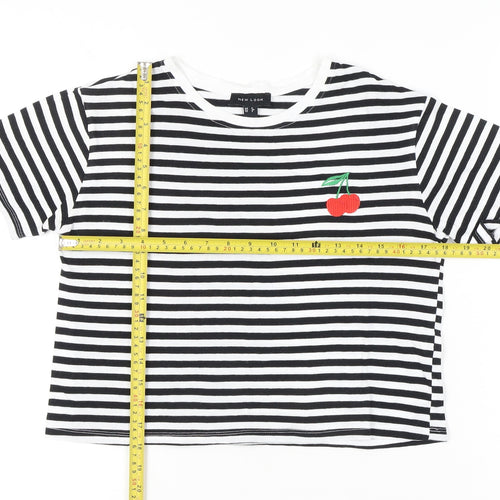 New Look Womens Black White Striped Cropped T-Shirt UK 6