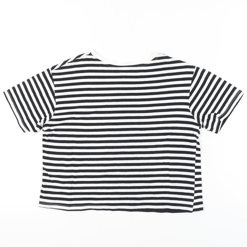New Look Womens Black White Striped Cropped T-Shirt UK 6