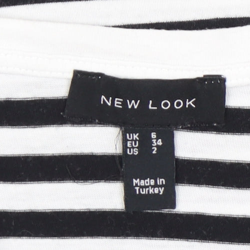 New Look Womens Black White Striped Cropped T-Shirt UK 6