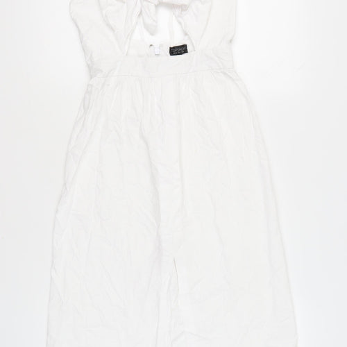 Topshop Women’s White Cotton Midi Slip Dress Size 8 Strappy Summer