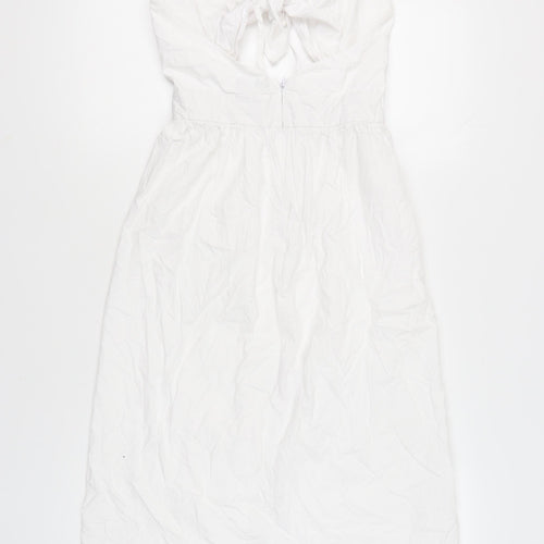 Topshop Women’s White Cotton Midi Slip Dress Size 8 Strappy Summer