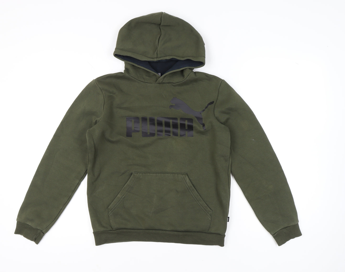 Puma Unisex Kids Green Pullover Hoodie 14-15Y Logo Graphic Fleece