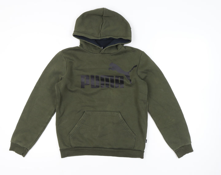 Puma Unisex Kids Green Pullover Hoodie 14-15Y Logo Graphic Fleece