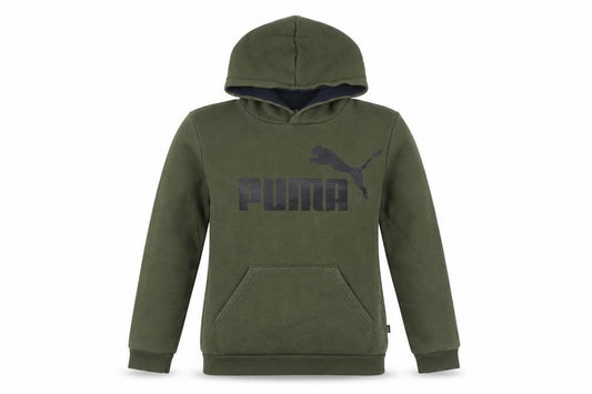 Front view of Puma unisex kids green pullover hoodie 14-15y logo graphic fleece