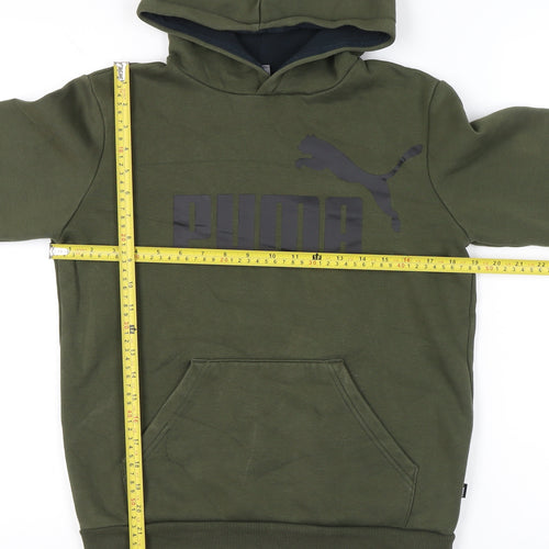 Puma Unisex Kids Green Pullover Hoodie 14-15Y Logo Graphic Fleece