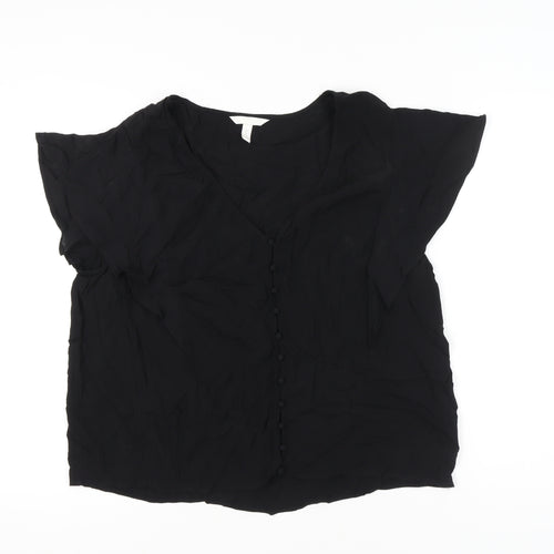 H&M Women’s Black Viscose Blouse XL Short Sleeve Button Front