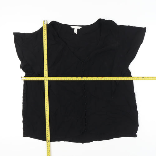 H&M Women’s Black Viscose Blouse XL Short Sleeve Button Front
