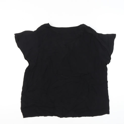 H&M Women’s Black Viscose Blouse XL Short Sleeve Button Front