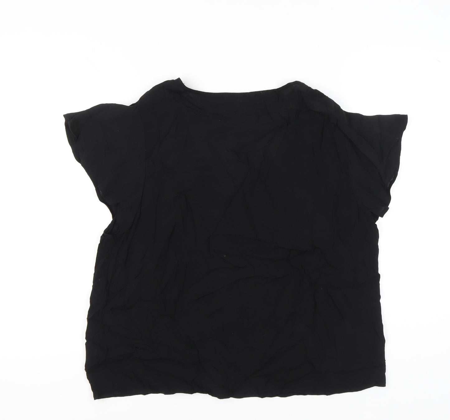 H&M Women’s Black Viscose Blouse XL Short Sleeve Button Front