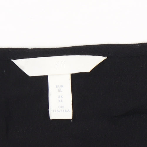 H&M Women’s Black Viscose Blouse XL Short Sleeve Button Front