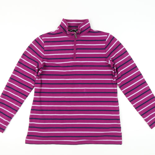 Lands' End Womens Pink XS Petite Striped 1/4 Zip Sweatshirt
