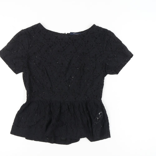 French Connection Women’s Black Lace Peplum Blouse UK 8