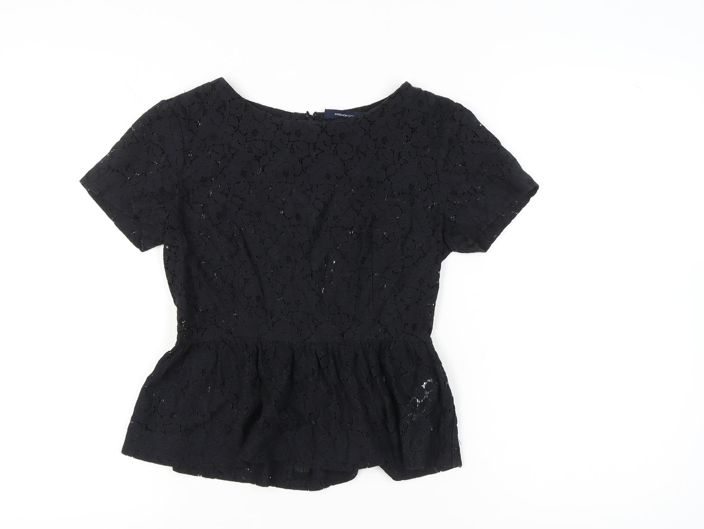 French Connection Women’s Black Lace Peplum Blouse UK 8