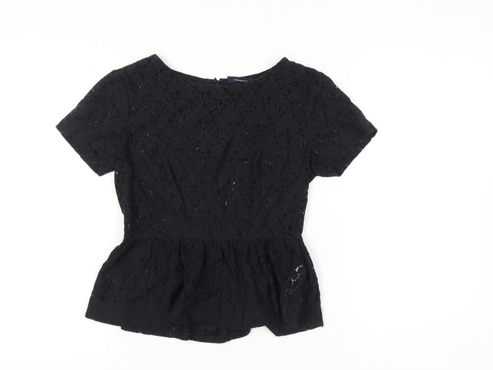 French Connection Women’s Black Lace Peplum Blouse UK 8