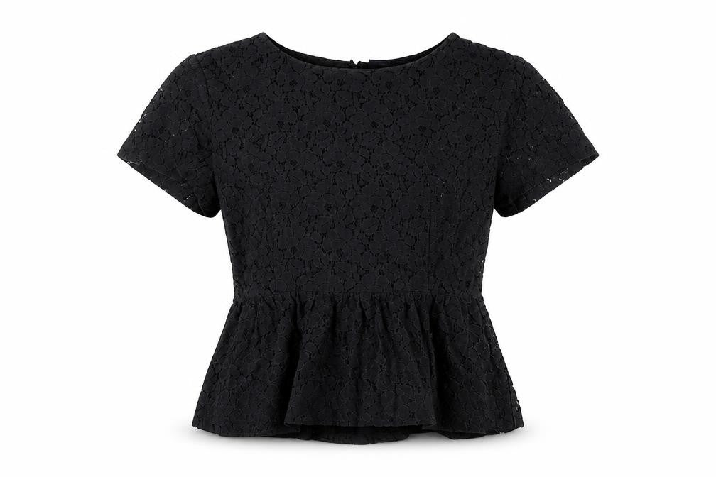 French Connection Women’s Black Lace Peplum Blouse UK 8