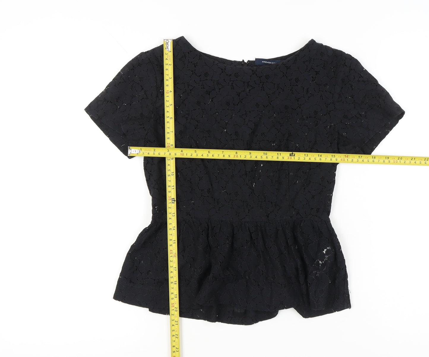 French Connection Women’s Black Lace Peplum Blouse UK 8