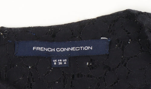 French Connection Women’s Black Lace Peplum Blouse UK 8