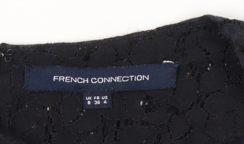 French Connection Women’s Black Lace Peplum Blouse UK 8