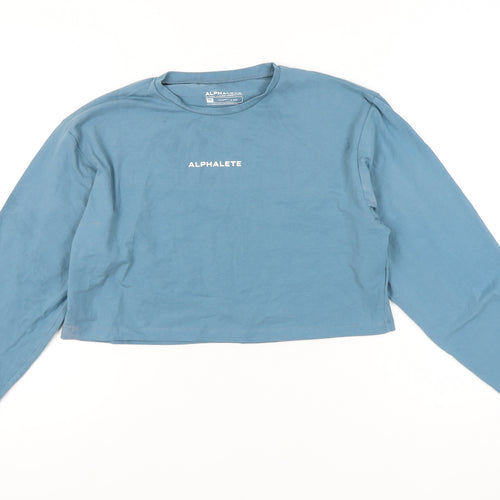 Alphalete Women Blue Medium Cropped Long Sleeve Cotton T-Shirt