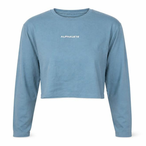 Alphalete Women Blue Medium Cropped Long Sleeve Cotton T-Shirt