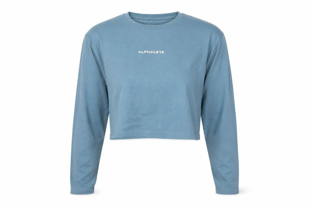 Alphalete Women Blue Medium Cropped Long Sleeve Cotton T-Shirt