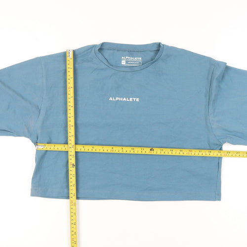 Alphalete Women Blue Medium Cropped Long Sleeve Cotton T-Shirt