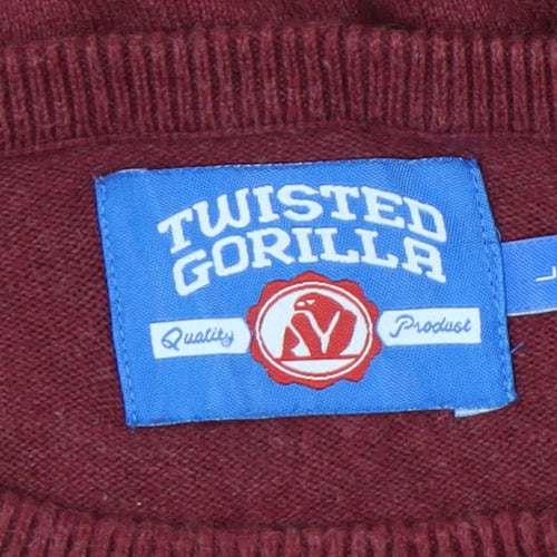 Twisted Gorilla Men's Red Cotton Blend Pullover Jumper Size L