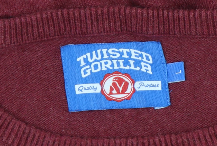 Twisted Gorilla Men's Red Cotton Blend Pullover Jumper Size L