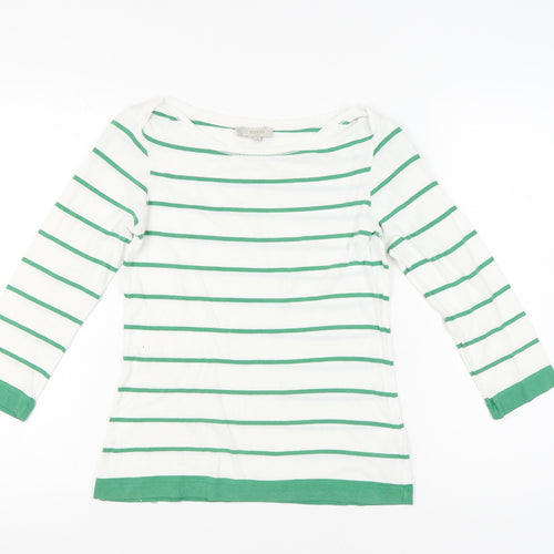 Hobbs Women’s White Green Striped Cotton 3/4 Sleeve T-Shirt XS