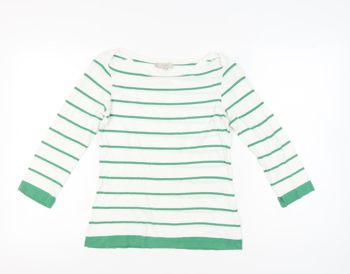 Hobbs Women’s White Green Striped Cotton 3/4 Sleeve T-Shirt XS