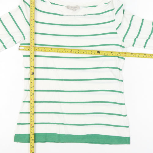 Hobbs Women’s White Green Striped Cotton 3/4 Sleeve T-Shirt XS