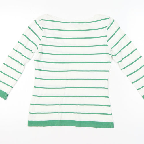 Hobbs Women’s White Green Striped Cotton 3/4 Sleeve T-Shirt XS