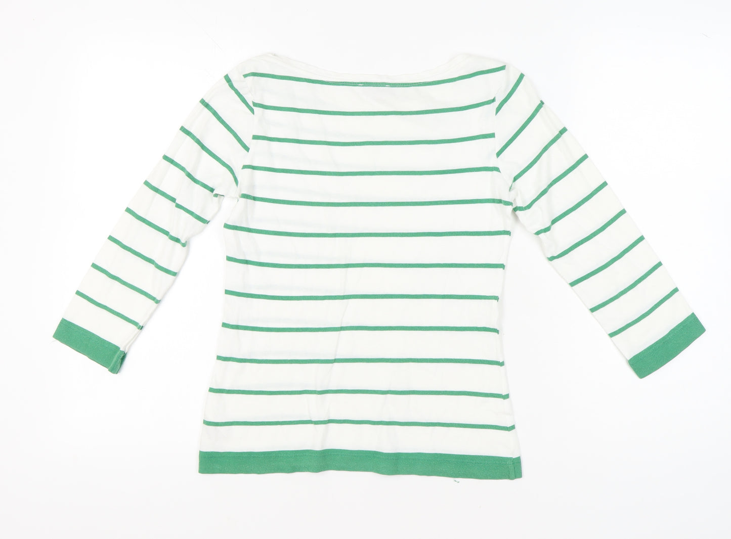 Hobbs Women’s White Green Striped Cotton 3/4 Sleeve T-Shirt XS