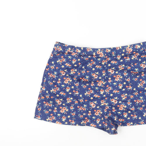 Topshop Women Blue Floral Shorts UK 12 High Rise Cotton Blend