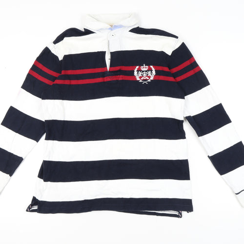 Wolsey Men’s Blue White Red Striped Long Sleeve Polo M Cotton