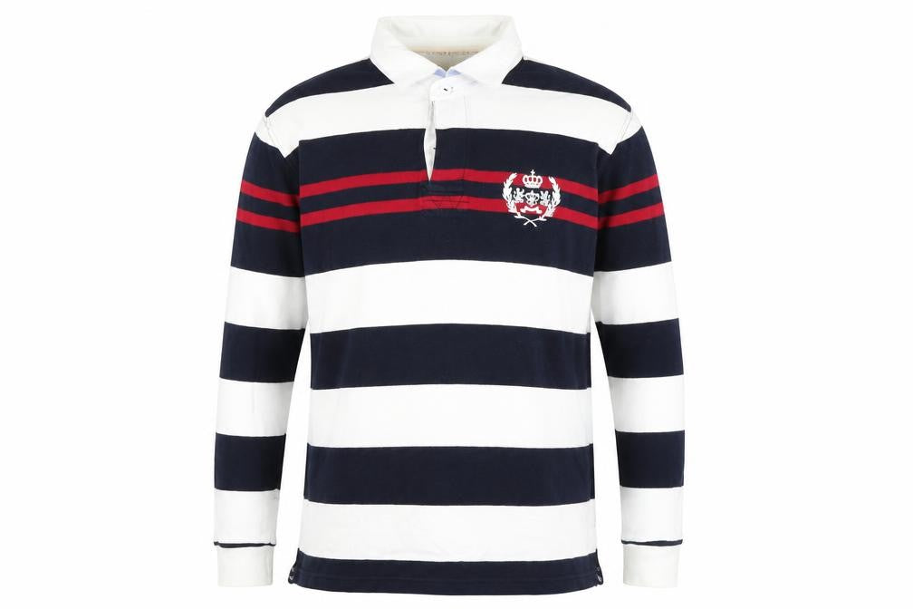 Wolsey Men’s Blue White Red Striped Long Sleeve Polo M Cotton