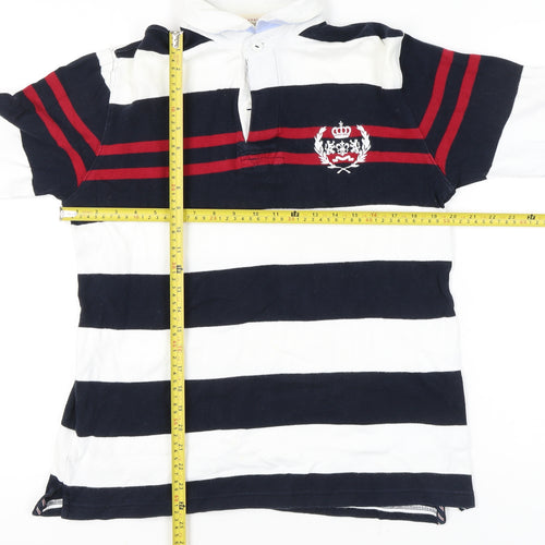 Wolsey Men’s Blue White Red Striped Long Sleeve Polo M Cotton