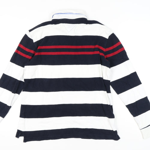 Wolsey Men’s Blue White Red Striped Long Sleeve Polo M Cotton