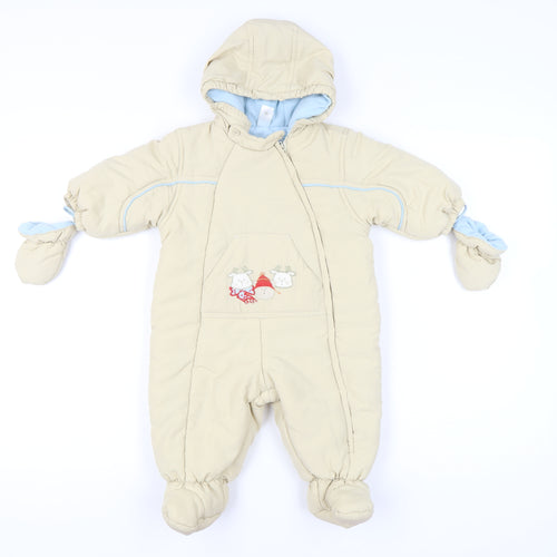 C&A Baby Club Unisex Beige 3-6m Hooded Snowsuit Padded Winter Outfit