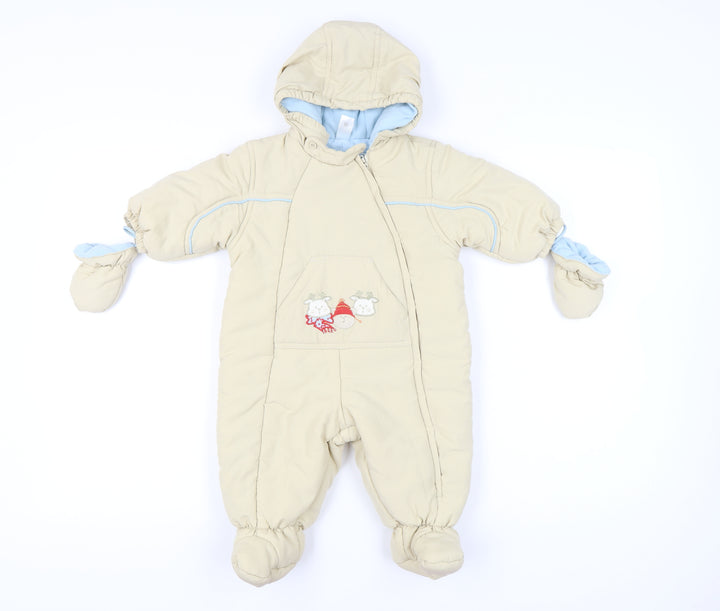 C&A Baby Club Unisex Beige 3-6m Hooded Snowsuit Padded Winter Outfit