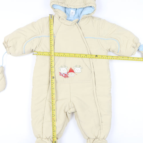 C&A Baby Club Unisex Beige 3-6m Hooded Snowsuit Padded Winter Outfit