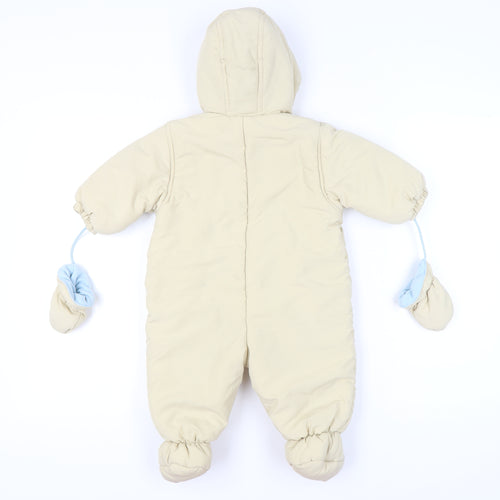 C&A Baby Club Unisex Beige 3-6m Hooded Snowsuit Padded Winter Outfit