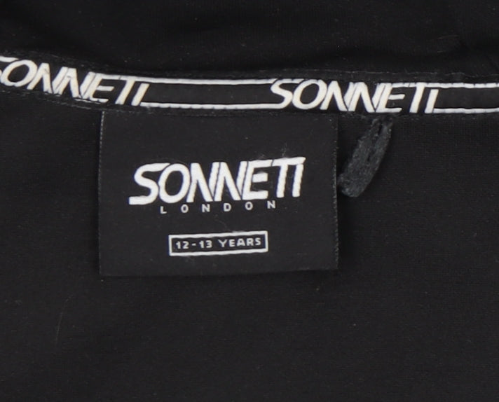 Sonneti Boys Black Full Zip Hoodie 12-13 Years Regular Fit Logo Jacket